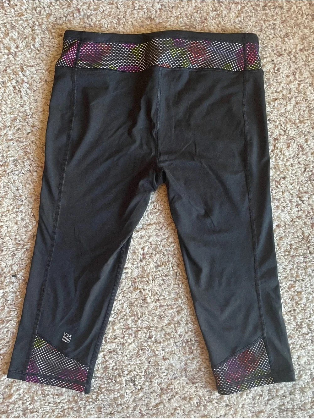 VICTORIA’S SECRET Black Mesh Sports Bra and Leggings with Pink Floral Underlay